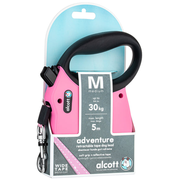Alcott Adventure Retractable Leash Pink – Reflective Large Retractable Dog Leash, Durable Design