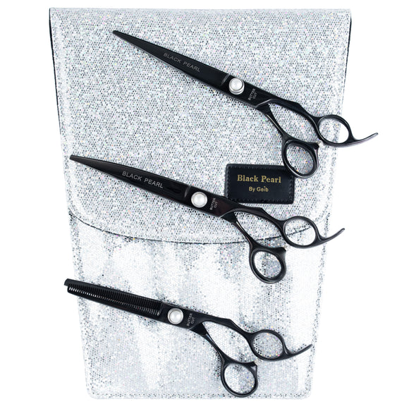 Geib Black Pearl Scissors Set 7.5in – Japanese Cobalt Steel, Professional Cutting and Thinning, 3 Pieces