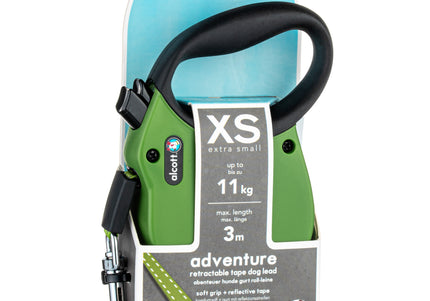Alcott Adventure Retractable Leash Green – Reflective Medium Retractable Lead with Safety Lock