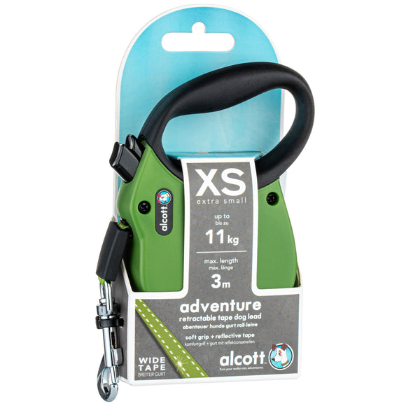 Alcott Adventure Retractable Leash Green – Reflective Medium Retractable Lead with Safety Lock