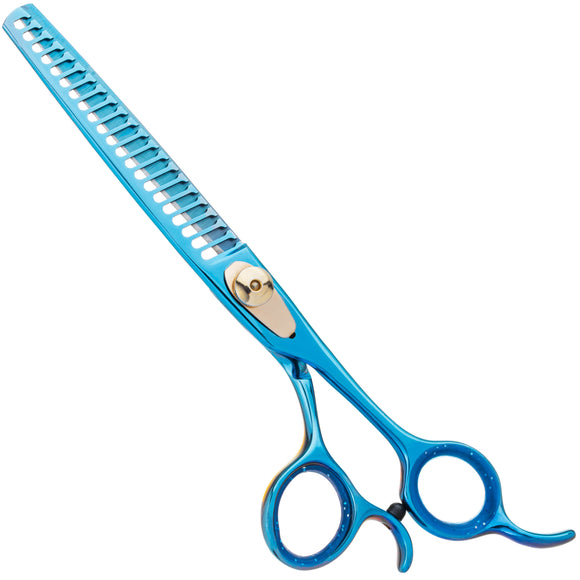 Geib Kiss Gold Blue Chunker 7.5" – Single-Sided Thinning Grooming Scissors, 21 Teeth, Blue Finish