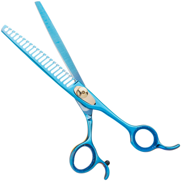 Geib Kiss Gold Blue Chunker 7.5" – Single-Sided Thinning Grooming Scissors, 21 Teeth, Blue Finish