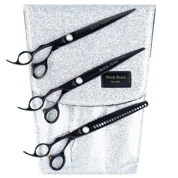 Geib Black Pearl Lefty Scissors Set – 8.5in Japanese Cobalt Steel, 3-Piece Professional Kit