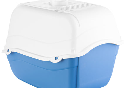 Record Romeo Cat Litter Box L – Lockable Covered Design with Flap Door and Filter, Blue