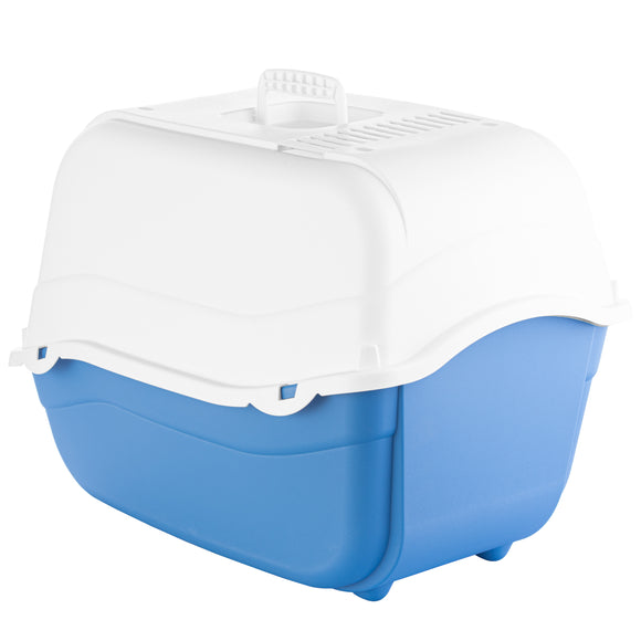 Record Romeo Cat Litter Box L – Lockable Covered Design with Flap Door and Filter, Blue