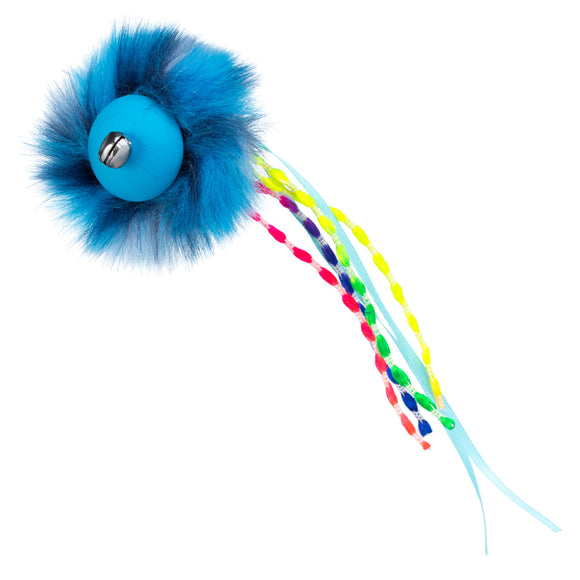 Flamingo Howi Cat Ball – Rubber Toy with Fur, Ribbons, and Bells, Blue