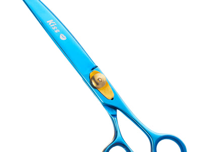 Geib Kiss Gold Blue Curved Scissors – 7.5in Micro-Bevel Edge, Premium Blue Finish