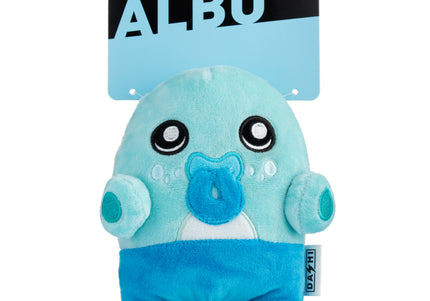 Dashi Albu Plush Toy – Soft 16cm Blue Creature with Squeaker, Durable Design