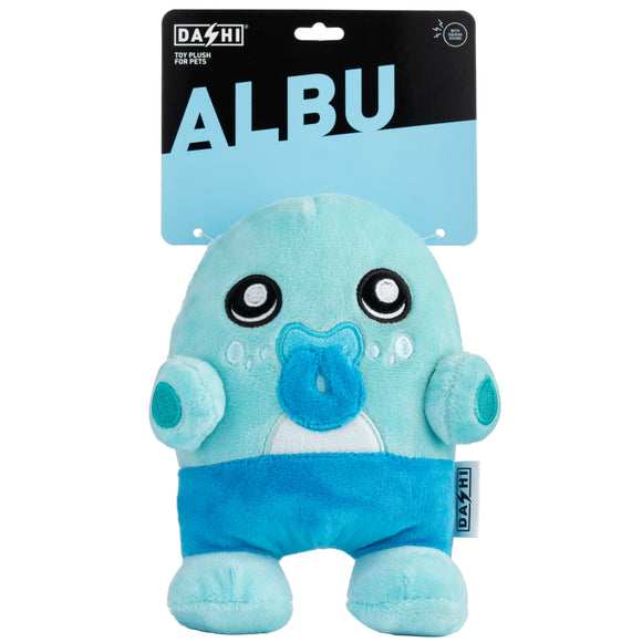 Dashi Albu Plush Toy – Soft 16cm Blue Creature with Squeaker, Durable Design