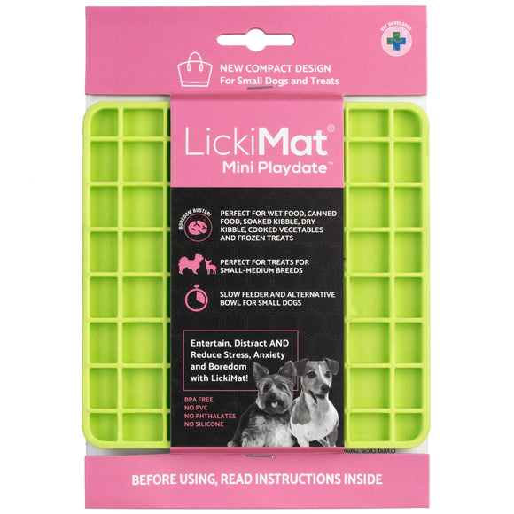 LickiMat Mini Classic Playdate Licking Mat – Soft Green Checkered Design, Small Size