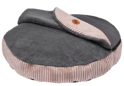 Biglo Cleo Pink Corduroy Dog Bed – XL Size, Removable Cover, Pink and Gray