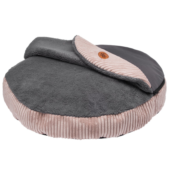 Biglo Cleo Pink Corduroy Dog Bed – XL Size, Removable Cover, Pink and Gray