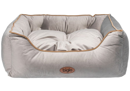 Biglo Velur Love Lux Velvet Bed – Light Grey Piping, Medium, Soft & Durable