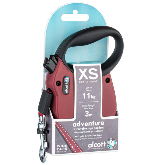 Alcott Adventure Retractable Leash Red – Reflective Medium Retractable Lead with Comfort Grip