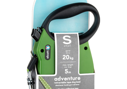 Alcott Adventure Retractable Leash Green – Reflective Medium Retractable Lead with Safety Lock