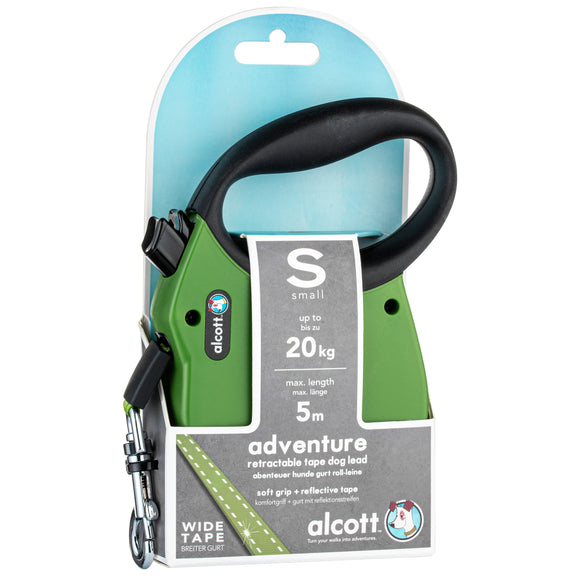 Alcott Adventure Retractable Leash Green – Reflective Medium Retractable Lead with Safety Lock