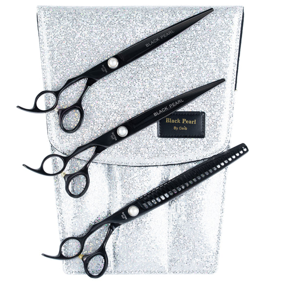 Geib Black Pearl Lefty Scissors Set – 8.5" Japanese Cobalt Steel, 3 Piece Professional Kit