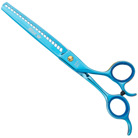 Geib Kiss Gold Blue Chunker 7.5" – Single-Sided Thinning Grooming Scissors, 21 Teeth, Blue Finish
