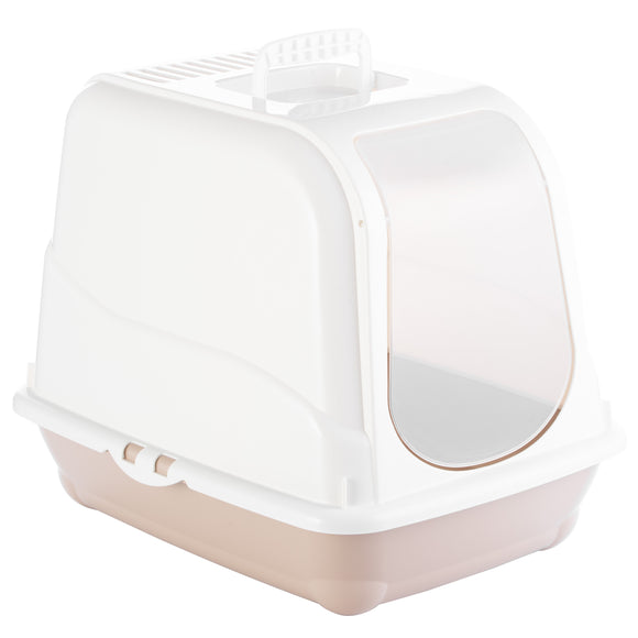 Record Oliver Cat Litter Box M – Closed Design with Flap, Filter, Beige and Gray