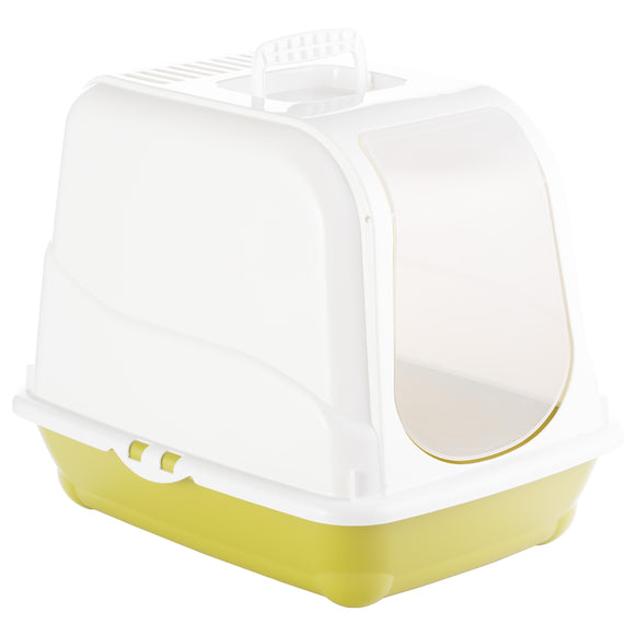 Record Oliver Cat Litter Box M – Closed Design with Flap, Filter, Beige and Gray