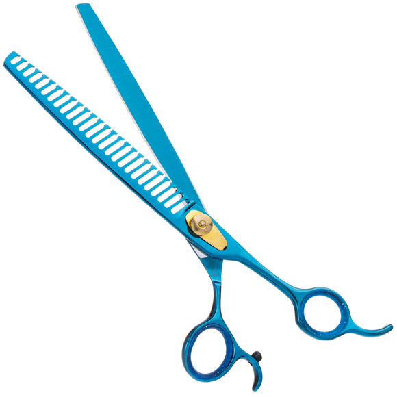 Geib Kiss Gold Blue Chunker 8.5" – Single-Sided Thinning Grooming Scissors, 26 Teeth, Blue Finish