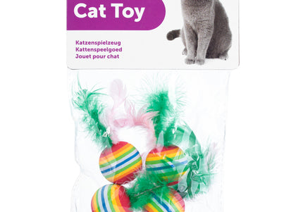 Flamingo Rainbow Cat Balls – Lightweight Foam Toys with Feathers, 4 Pack