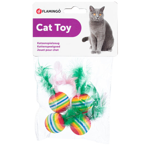 Flamingo Rainbow Cat Balls – Lightweight Foam Toys with Feathers, 4 Pack