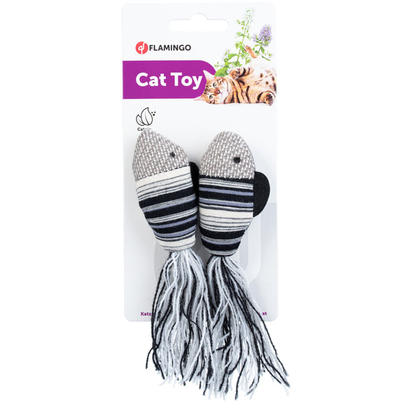 Flamingo Cat Pirin Fish Toys – Stylish Plush Fish with Yarn Tails and Catnip, 2 Pack