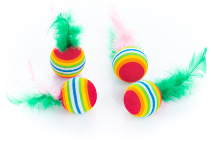 Flamingo Rainbow Cat Balls – Lightweight Foam Toys with Feathers, 4 Pack