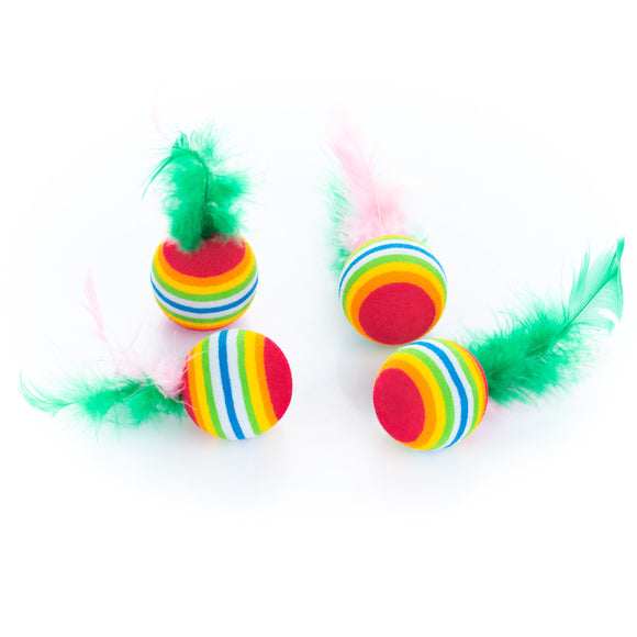 Flamingo Rainbow Cat Balls – Lightweight Foam Toys with Feathers, 4 Pack