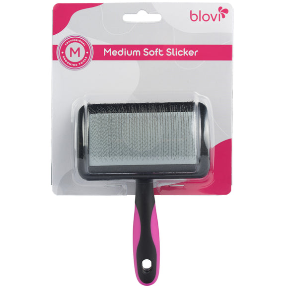 Blovi Medium Soft Slicker Brush – Gentle Flexible Pins, Ergonomic Grip, Medium Size