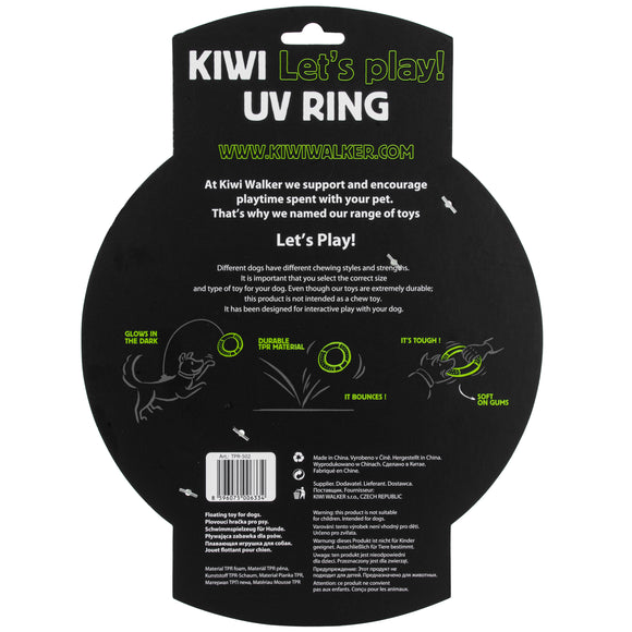 Kiwi Walker Let's Play and Glow UV Ring – Mini Glow-in-the-Dark Dog Toy, Lightweight Design