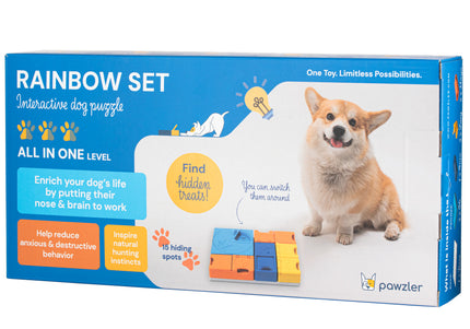 Pawzler Interactive Dog Puzzle Rainbow Set – Modular Enrichment Toy, 8-Piece Colorful Design