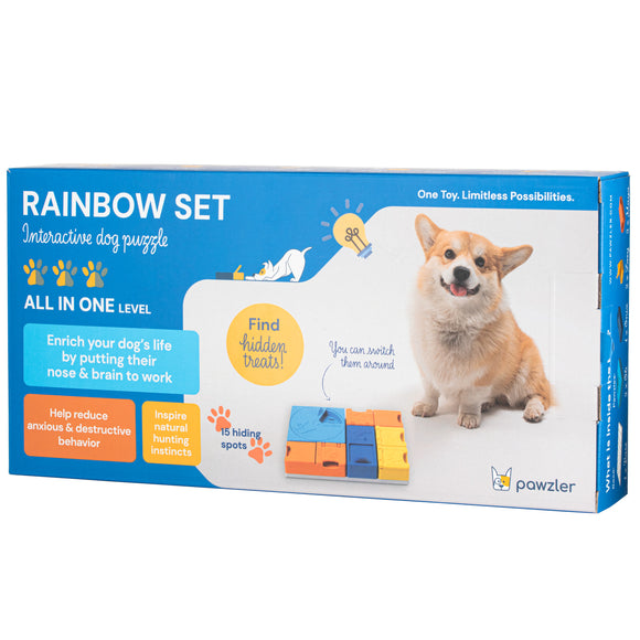 Pawzler Interactive Dog Puzzle Rainbow Set – Modular Enrichment Toy, 8-Piece Colorful Design