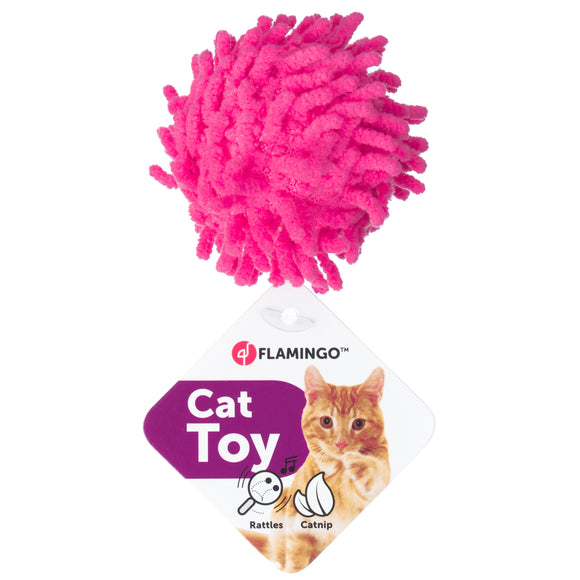 Flamingo Cat Dax Ball 4cm – Soft Mop Ball with Rattle, Catnip Infused, Quiet Play