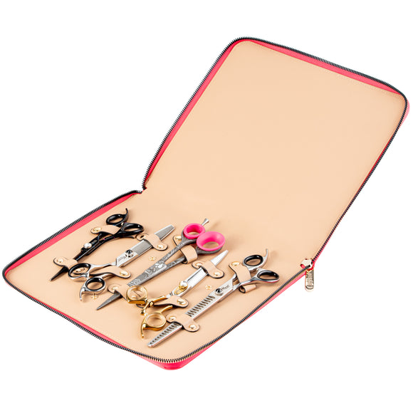 Groom Professional Pink Scissor Case – Large Organizer Holds 5 Pairs, Durable Design
