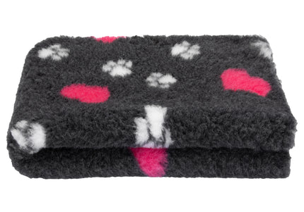 Blovi DryBed A+ Non-Slip Graphite Pet Bed with Paws and Hearts, 100x75cm