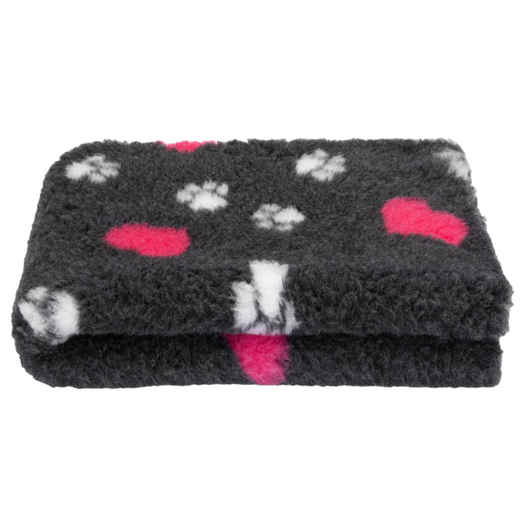 Blovi DryBed A+ Non-Slip Graphite Pet Bed with Paws and Hearts, 100x75cm