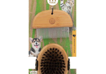 Mikki Bamboo Puppy & Kitten Grooming Kit – Eco-Friendly Brush and Comb Set, Gentle Care