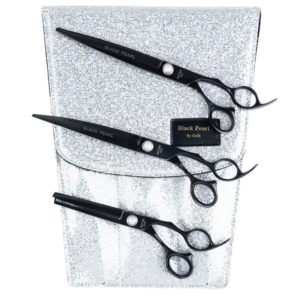 Geib Black Pearl Scissors Set 8.5" – Japanese Cobalt Steel, Professional Cutting and Thinning, 3 Pieces