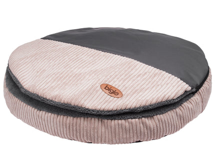 Biglo Cleo Pink Corduroy Dog Bed – XL Size, Removable Cover, Pink and Gray
