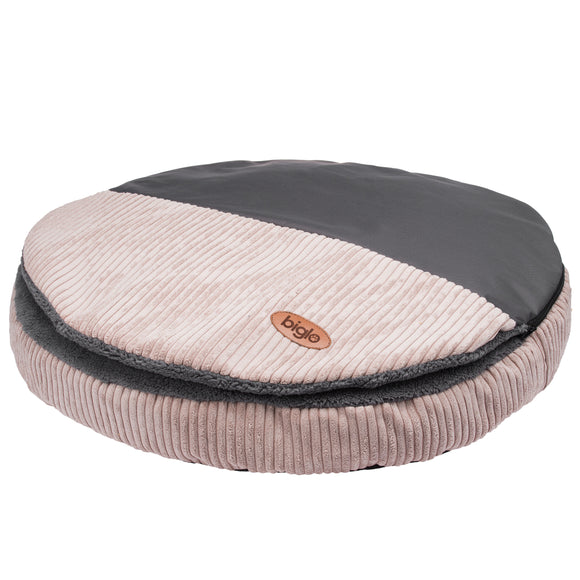 Biglo Cleo Pink Corduroy Dog Bed – XL Size, Removable Cover, Pink and Gray