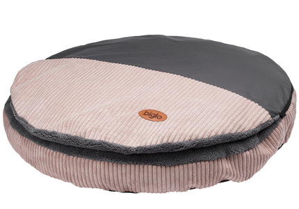 Biglo Cleo Pink Corduroy Dog Bed – XL Size, Removable Cover, Pink and Gray