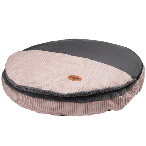 Biglo Cleo Pink Corduroy Dog Bed – XL Size, Removable Cover, Pink and Gray