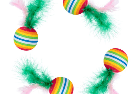 Flamingo Rainbow Cat Balls – Lightweight Foam Toys with Feathers, 4 Pack