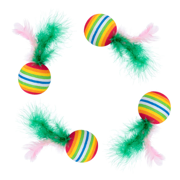 Flamingo Rainbow Cat Balls – Lightweight Foam Toys with Feathers, 4 Pack