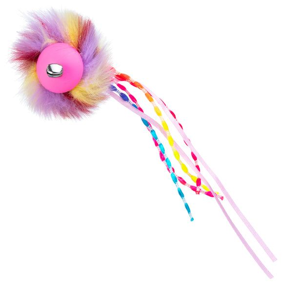 Flamingo Howi Cat Ball – Rubber Toy with Fur, Ribbons, and Bells, Blue