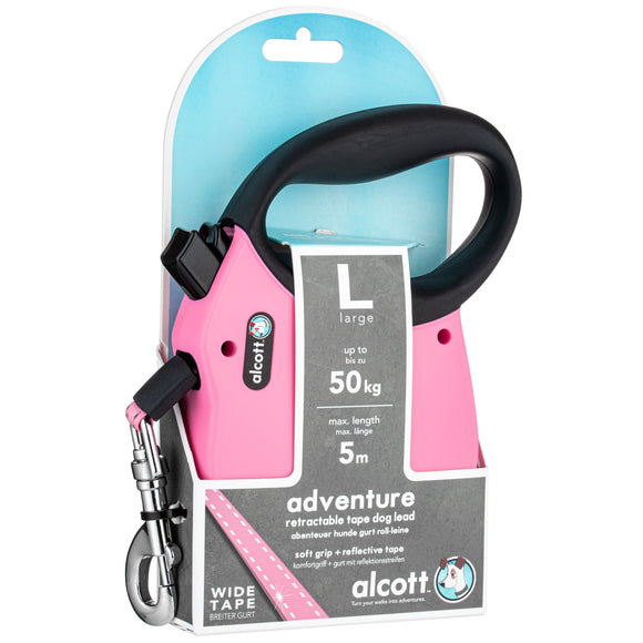 Alcott Adventure Retractable Leash Pink – Reflective Large Retractable Dog Leash, Durable Design