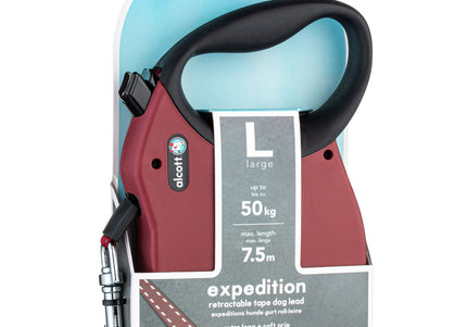 Alcott Expedition Retractable Leash 7.5m Red – Extra-Long Durable Tape, Large Size