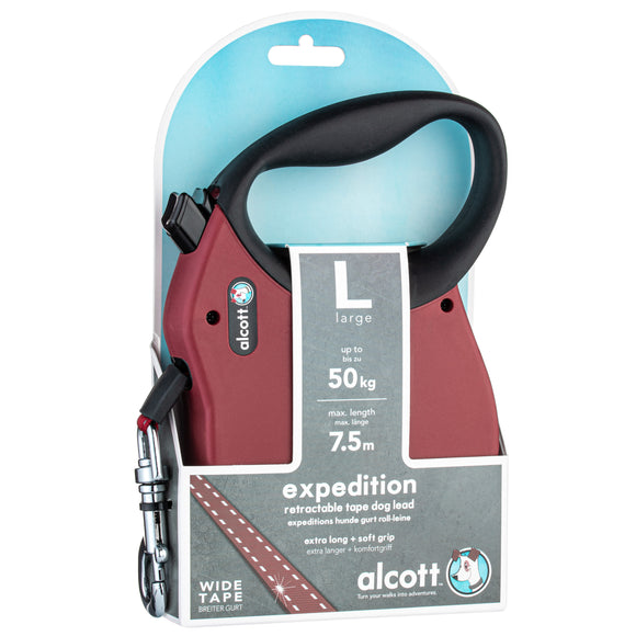 Alcott Expedition Retractable Leash 7.5m Red – Extra-Long Durable Tape, Large Size